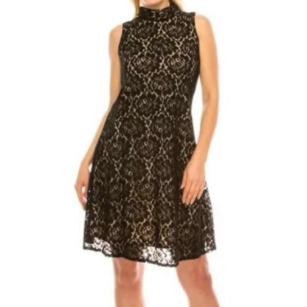 Taylor Black Floral Lace A-Line Dress Size 10 Cocktail Wedding Guest